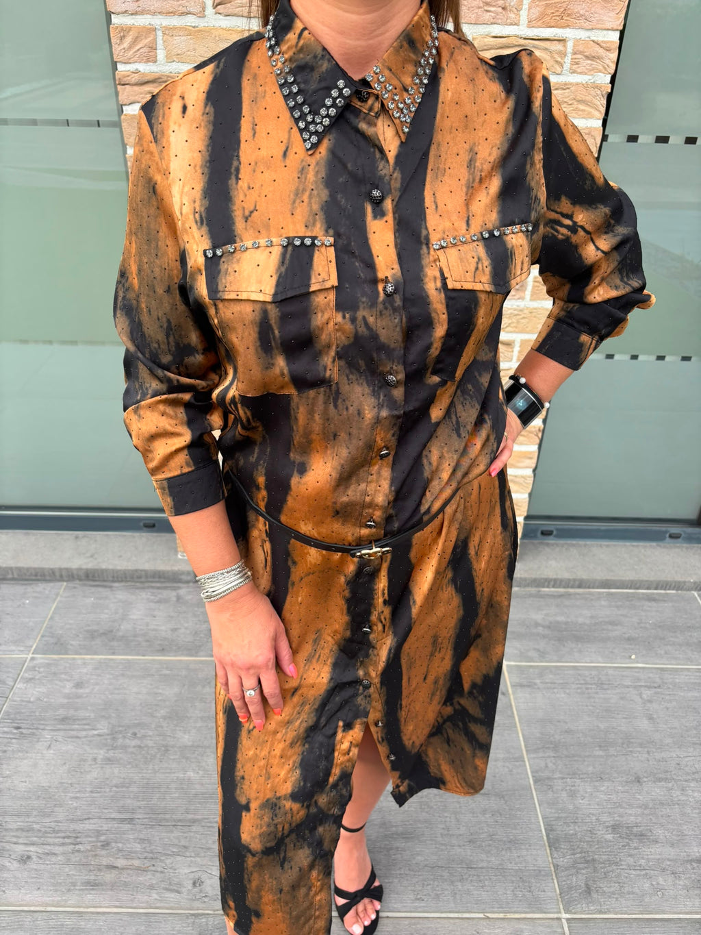 Robe chemise ceinturée chocolat