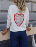 Le Pull Douillet Dos Cœur Dentelle bleu marine et blanc