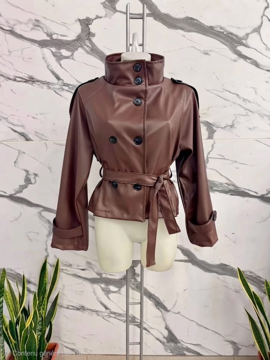 Veste en simili cuir noir et brun foncé