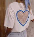 T-shirt cœur dentelle bleu