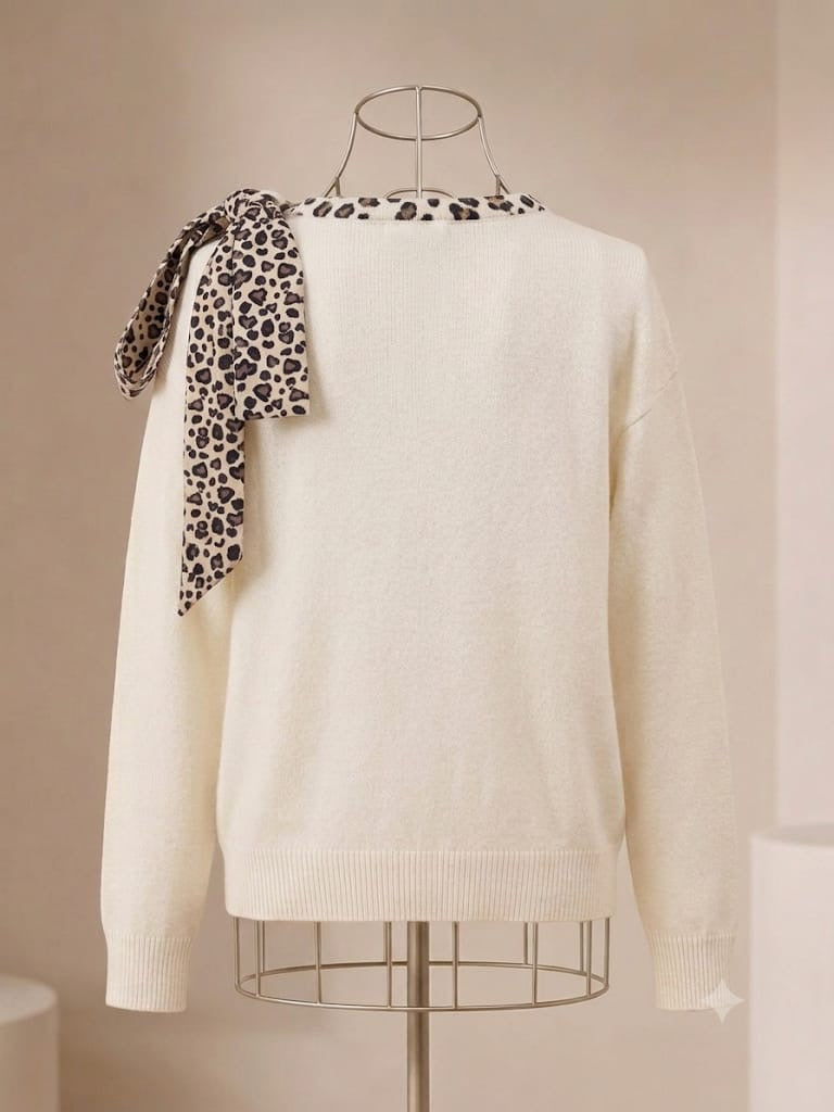 Pull chic beige « noeud léopard « 