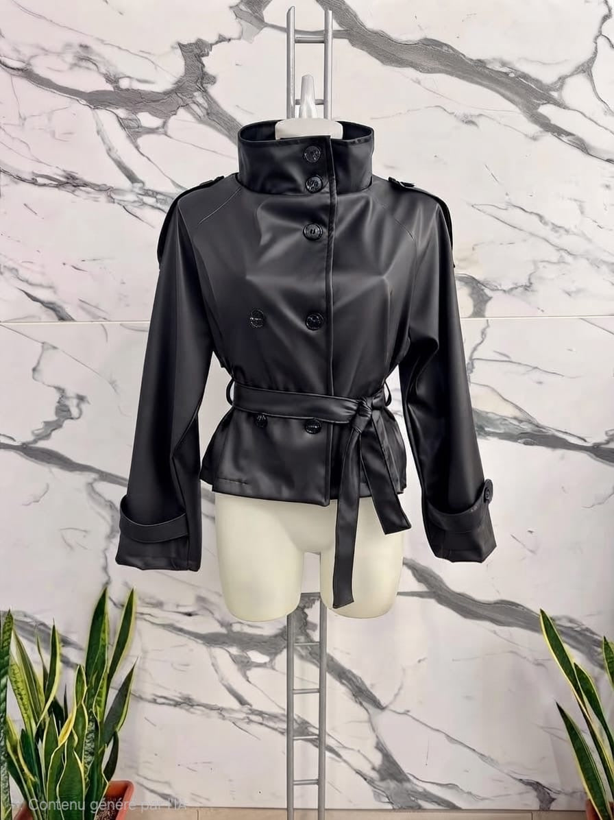 Veste en simili cuir noir et brun foncé