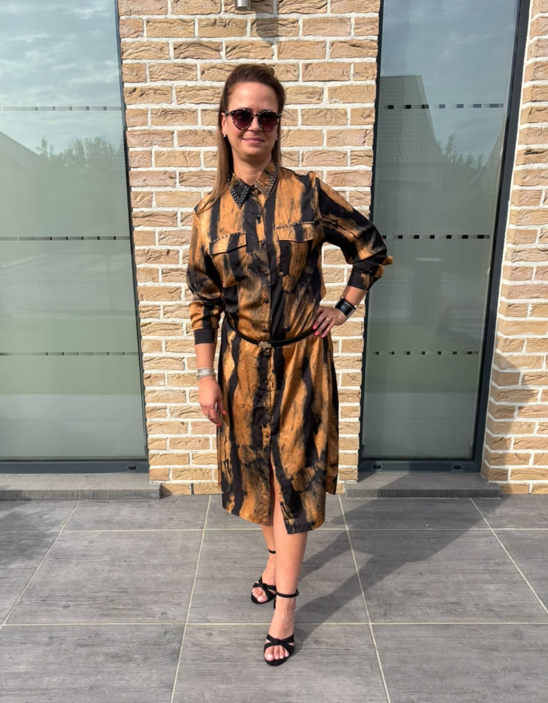 Robe chemise ceinturée chocolat