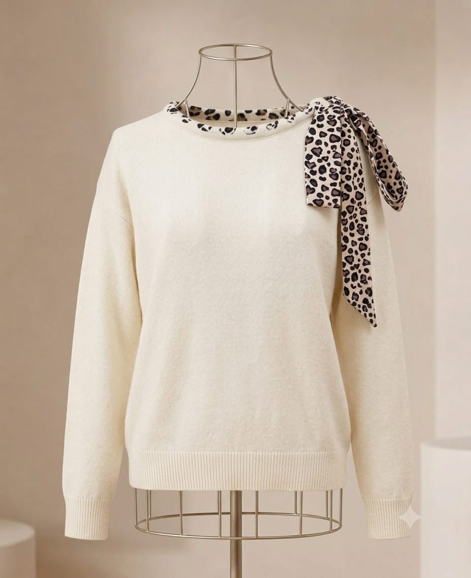 Pull chic beige « noeud léopard « 