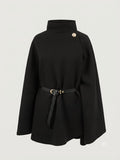 Poncho cape élégante ceinture noir ou bordeaux