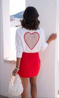 Chemise tendance dos-nu dentelle"Coup de Cœur" blanc et noir