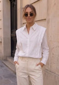 Chemise blanc cassé/ beige crème en coton à détails structurés