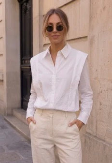 Chemise blanc cassé/ beige crème en coton à détails structurés