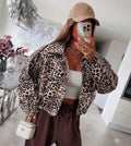 Veste aviateur imprimé léopard, beige, camel, brun foncé et kaki