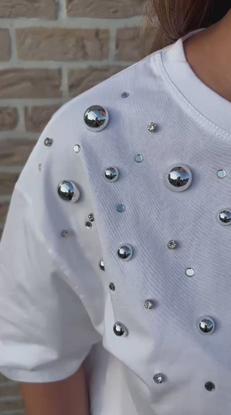 Top T-Shirt blanc orné de strass
