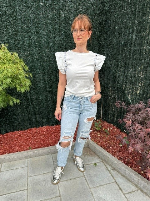 T-shirt à manches volantes blanc